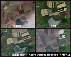 На одній і тій самій ділянці місцевості лінія проглядається лише на одному з відкритих сервісів перегляду супутникових знімків місцевості (виділено червоним)