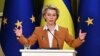 European Commission President Ursula von der Leyen speaks at a press conference in Kyiv on February 2.
