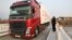 A truckload of Armenia humanitarian aid on its way to Turkey on February 11.