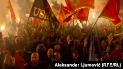 People from all parts of Montenegro took part in the rally, holding banners reading, "We are here for Montenegro, for the EU," and, "We want an election.”