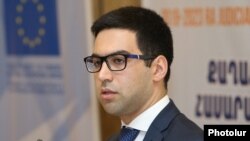 Armenia -- Justice Minister Rustam Badasian speaks at a conference on judicial reform, Yerevan, September 27, 2019.