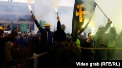 Miners protest in Sarajevo on November 23.