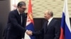 Russian President Vladimir Putin (right) shakes hands with Serbian counterpart Aleksandar Vucic in Sochi on November 25.