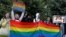 LGBT activists protest in Moscow in July 2020. On November 30, Russia's Supreme Court declared "the international LGBT social movement" -- which legally does not exist -- as extremist. 
