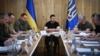 Among other things, Ukrainian President Volodymyr Zelenskiy (center) says he discussed the situation in the Black Sea with Odesa authorities. (file photo)