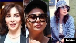 از راست: لیلا بلوکات، آزاده صمدی و افسانه بایگان، سه بازیگر زن مخالف حجاب اجباری که از سوی جمهوری اسلامی به مراجعه به روانپزشک محکوم شده‌اند