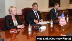 Gabriel Escobar (center), deputy U.S. assistant secretary for Balkan policy, in Skopje on August 25