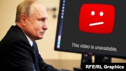 Vladimir Putin ve YouTube bloklavı. Kollaj