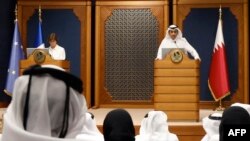 نشست خبری وزیر خارجه فرانسه و نخست‌وزیر قطر