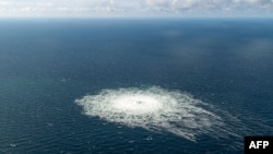 Gas leaks from the Nord Stream 2 pipeline in the Baltic Sea after it was damaged by an underwater explosion in September.