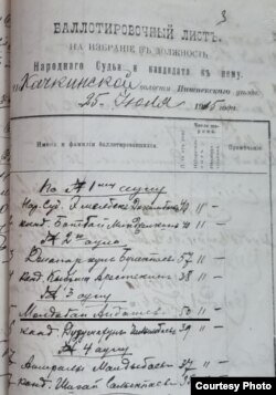 Падышалык Орусиянын архивдик документи (Казакстан мамлекеттик архиви, 44-фонд, № 4879 иш кагаз, 3-барак). Мында Молдобай Айбаш уулу (1865–1938) оторчулук доордо Качыке болуштугунда айыл бийи кызматына талапкер болгондугу жазылган. 25.7.1915. Д.Сапаралиевдин сүрөтү.