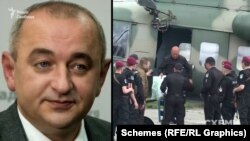 Колаж: Анатолій Матіос та підозрювані, яких публічно привозили гвинтокрилами