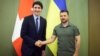 Ukrainian President Volodymyr Zelenskiy (right) and Canadian Prime Minister Justin Trudeau in Kyiv on June 10