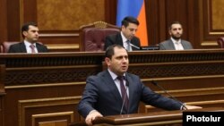 Armenia - Defense Minister Suren Papikian addresses the National Assembly in Yerevan, June 14, 2023.