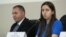 Armenia - Economy Minister Vahan Kerobian (left) and his deputy Ani Ispirian attend a news conference in Yerevan, January 8, 2024.