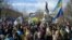 People gather on February 25 at the Place de la Republique in Paris as they take part in a demonstration in solidarity with Ukraine.