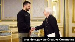 Ուկրաինայի նախագահ Վլադիմիր Զելենսկին ընդունում է ԱՄՆ ֆինանսների նախարար Ջանեթ Յելլենին, Կիև, 27-ը փետրվարի, 2023թ.