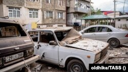 Nagorno-Karabakh - A residential area in Stepanakert damaged by Azerbaijani shelling, September 19, 2023.