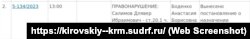 Rusiye kontrolindeki İslâm Terek rayon mahkemesiniñ ufaq çapqınlıq maddesine köre Dilâver Salimovnıñ memuriy davasını baqqanına dair malümat, 2023 senesi avgustnıñ 16-sı