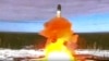 A Sarmat intercontinental ballistic missile is launched from Plesetsk in Russia's northwest in April 2022.