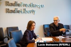 Мая Санду в штаб-квартирі Радіо Свобода в Празі. 16 жовтня 2023 року
