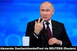 Володимир Путін під час щорічної пресконференції. Москва, 14 грудня 2023 року