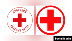 Емблеми «сірих» організацій Червоного Хреста в Донецьку та Луганську