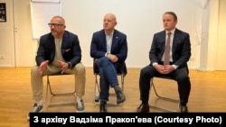 Вадзім Пракоп'еў, Валер Сахашчык, Андрэй Ягораў падчас сустрэчы зь беларускай дыяспарай