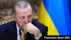 Президент Туреччини Реджеп Тайїп Ердоган під час пресконференції з президентом України Володимиром Зеленським (відсутній на фото). Стамбул, 8 березня 2024 року