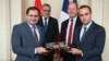 Armenian Defense Minister Suren Papikian (left) and French Defense Minister Sebastien Lecornu (right) in a photo released in conjunction with the CAESAR announcement on June 18.