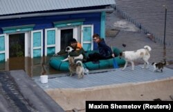 Суу астында калган үйдөн жаныбарлар куткарылууда. Оренбург.