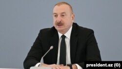 Ադրբեջանի նախագահ Իլհամ Ալիևը ելույթ է ունենում միջազգային համաժողովի ժամանակ, Բաքու, 23-ը ապրիլի, 2024թ.