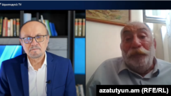 Ведущий Воскресной аналитической программы Азатутюн ТВ Грайр Тамразян и редактор армяноязычной версии стамбульской газеты «Акос» Баграт Эстукян 