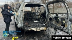 The vehicle caught fire after the attack.