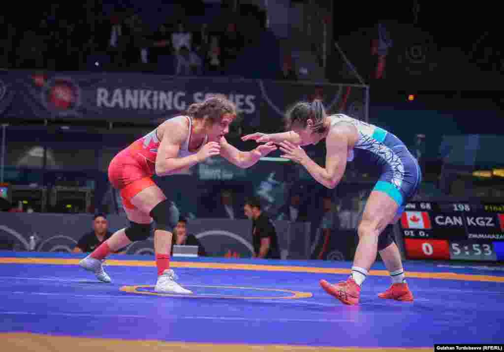 68 килограмм салмакта Мээрим Жуманазарова&nbsp;коло байге алган. Ал 3-орун үчүн беттеште канадалык Оливия Граце Ди Баккону (2:1) жеңип алды.