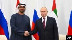 دیدار ولادیمیر پوتین، رئیس جمهور روسیه با رئیس امارات متحده عربی در حاشیه همایش اقتصادی سن‌پترزبورگ