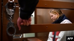 Darya Trepova attends her remand hearing at a court in Moscow on April 4. 