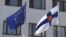 Flags of the European Union and Finland fly outside the Finnish Embassy in Moscow. (file photo)