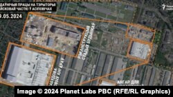 Супутниковий знімок будівництва ангарів для можливого ракетного комплексу Іскандер» на території ракетної військової частини в Осиповичах, 19 травня 2024 року
