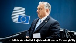 Hungarian Prime Minister Viktor Orban arrives at the summit of EU leaders in Brussels on June 29.