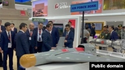 UAE - Armenian Defense Minister Suren Papikian visits IDEX arms exhibition in Abu Dhabi, February 20, 2023.