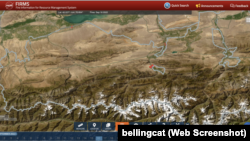 Тажикстан менен чектешкен Баткен облусунун картасынын спутниктен тартылышы. 