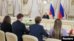 Russian President Vladimir Putin addresses a press conference following the Russia-Africa summit in St. Petersburg on July 29.