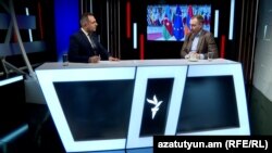  Специальный представитель Европейского союза по Южному Кавказу и кризису в Грузии Тойво Клаар дает интервью ведущему Азатутюн ТВ Карлену Асланяну. 25 февраля 2023 г.