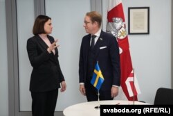 Сьвятлана Ціханоўская і Тубіяс Більстрэм на сустрэчы 6 лістапада 2023 году