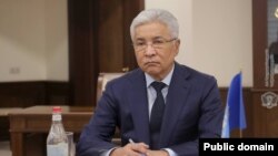 Armenia - CSTO Secretary General Imangali Tasmagambetov at a meeting with Armenian Defense Minister Suren Papikian, Yerevan, March 16, 2023.