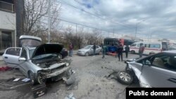 Armenia - The scene of a car accident in Yerevan, March 31, 2023.
