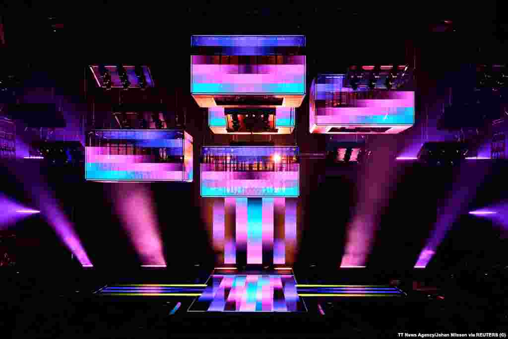 Сцена пісенного конкурсу &laquo;Євробачення&raquo; в Malmo Arena під час прес-конференції в Мальме, Швеція, 25 квітня 2024 року