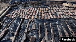 Armenia - Weapons and ammunition found and displayed by military police in Gyumri March 11, 2024.