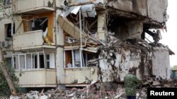 Ռուսաստան - Հրթիռակոծության հետևանքով ավերված շենք Բելգորոդում, մայիս, 2024թ.